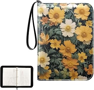 Yellow Flowers Waterproof Trading Card Binder,400-Pocket Trading Album Display Holder,Display Case with Card Sleeves Set for Soccer Card,Gaming Cards,and Other TCG 2011656