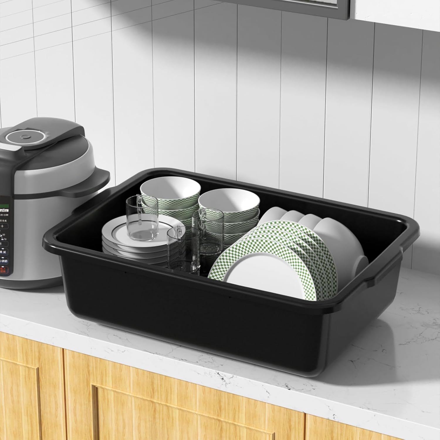 6 Packs 24 L Plastic Commercial Bus Tub, Food Service Bus Tub, Black