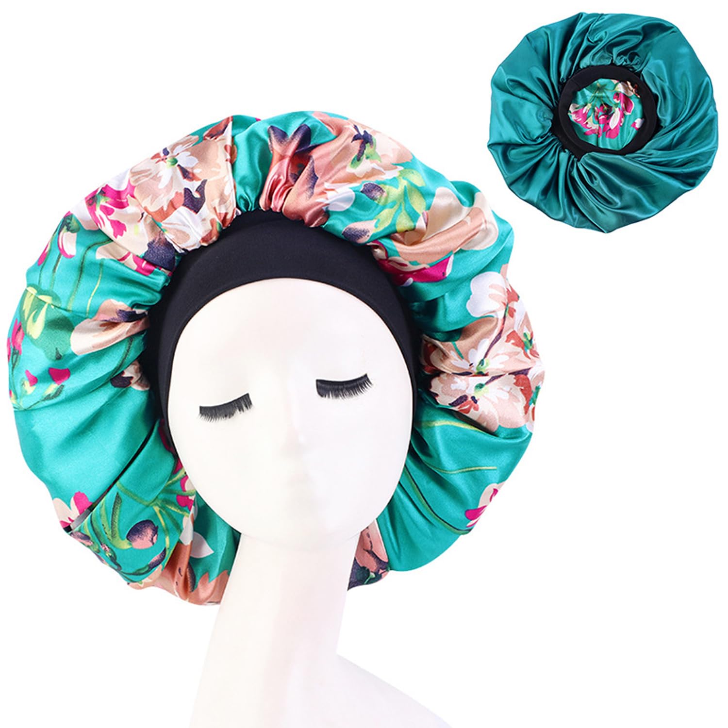 Large Silk Satin Bonnet for Sleeping Hair Cap Jumbo Bonnets for Women in Style Straight Curly Hair Double Layer Two Colors