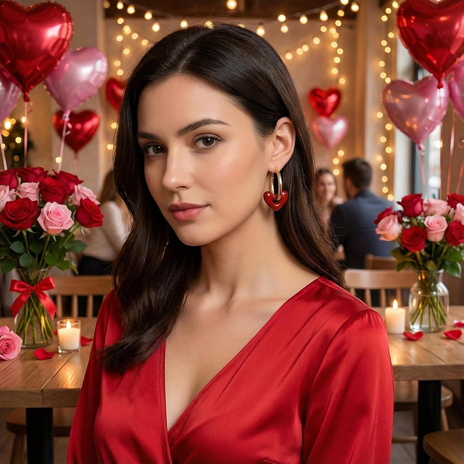 Red Heart Earrings for Women Valentines Earrings Gold Heart Hoop Women Valentines Day Gift for Her Red Dress Accessories - Image 3