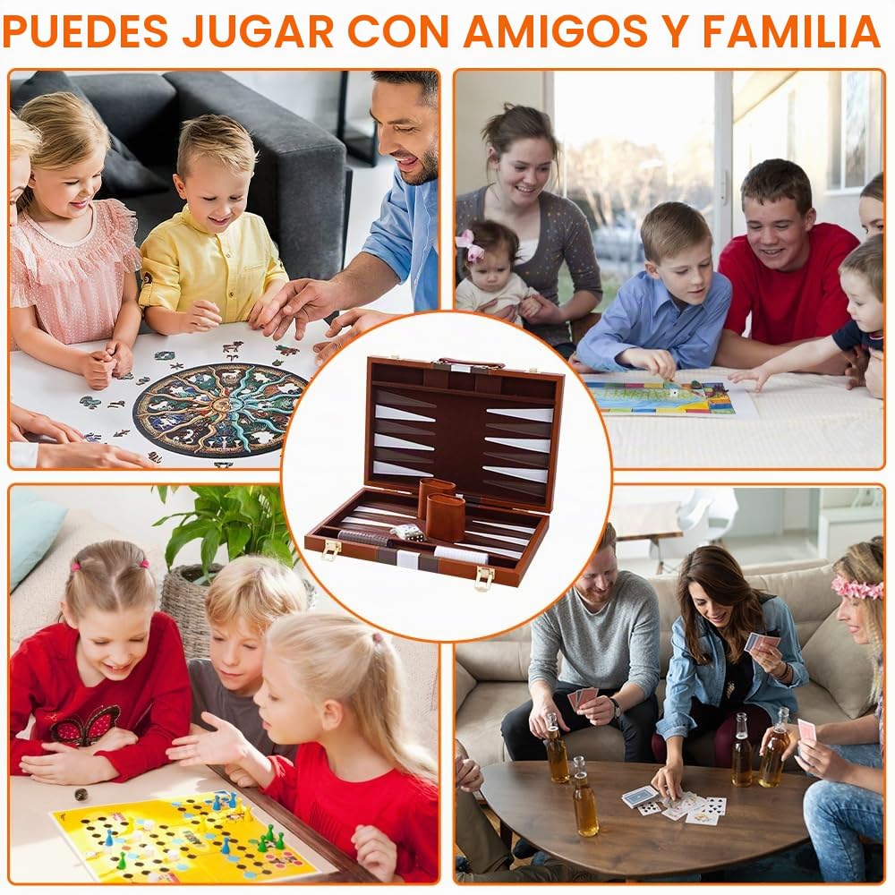 Juego de backgammon, maletín de backgammon, juegos de mesa clásicos para 2 jugadores, juego de estrategia de viaje portátil con funda de piel sintética de alta calidad, piezas de ajedrez y