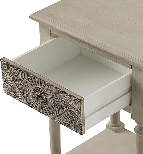 Miniatura 5 de Mesa auxiliar vintage, mesa de noche de MDF de 2 niveles, pequeños aparadores de madera con cajones de gran capacidad y estante abierto para sala de