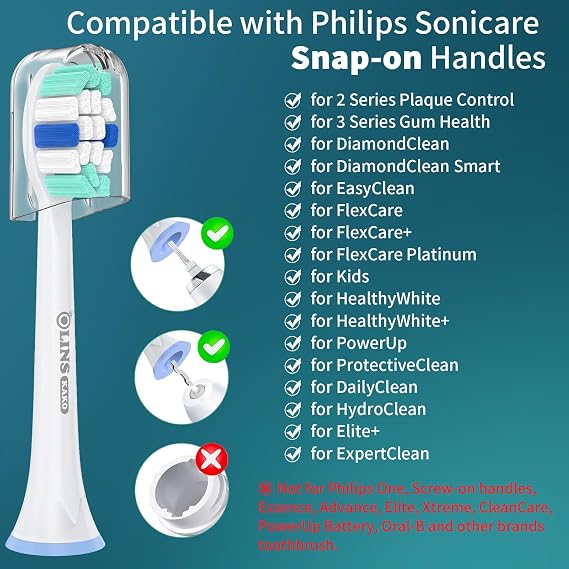 Replacement Heads for Philips Sonicare, Brush Head Compatible with Phillips Sonicare Toothbrush Snap-on Handles, 8 Pack