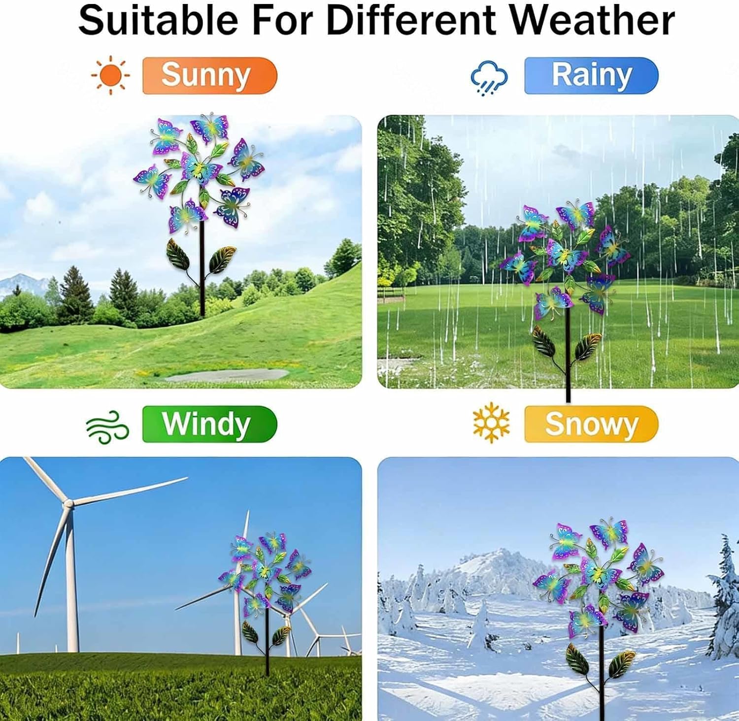 Butterfly Garden Wind Spinners, 46 inch/117cm Wind Yard Decorations 360° Metal Windmills, Wind Sculptures for Yard, Garden, Lawn Decor,A+B（4Packs）
