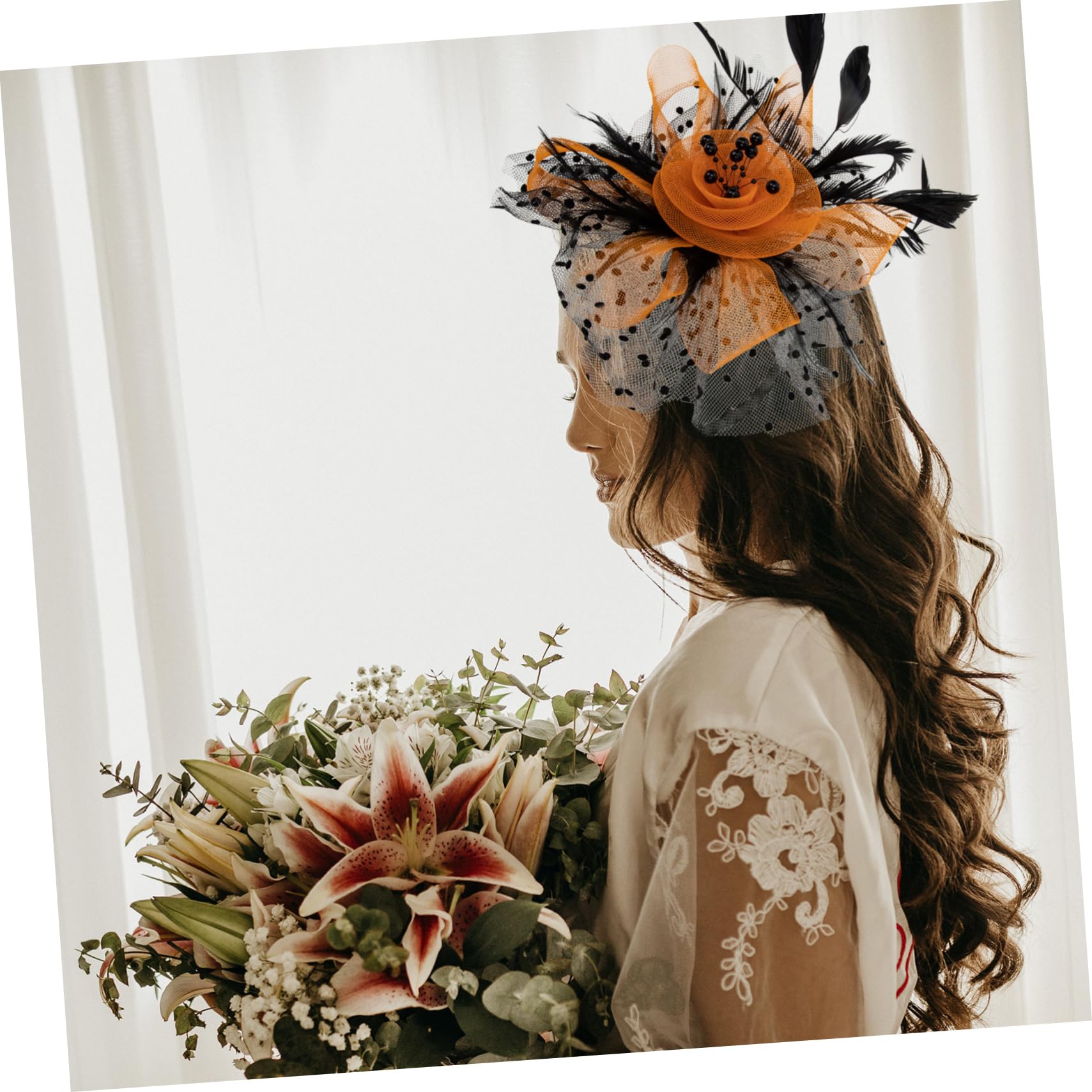 Healvian 3 pezzi Cerchietto Tulle Resistente e Multifunzione Accessorio Sposa per Matrimonio Compleanni e Cerimonie Design e Chic e Arancione