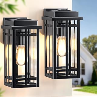 12'' Outdoor Wall Lights 2 Packs, Black Porch Light Outdoor Lighting