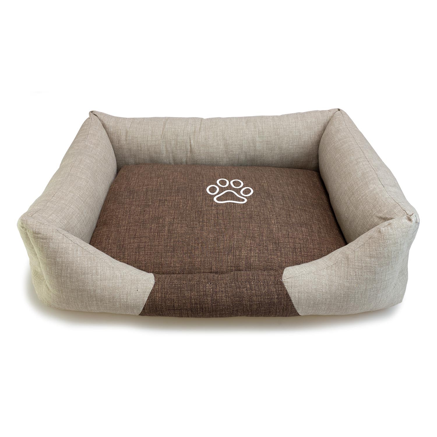 Arquivet - Quadratisches braunes und beiges Hundebett mit Fußabdruck 55 x 46 x 17 cm - Hundebett - Hundezubehör