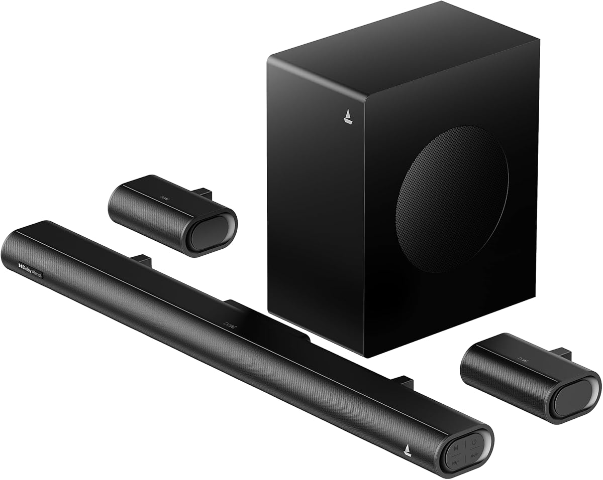 Boat Aavante Prime 5.1 5000DA (2025 Launch), Dolby Atmos, 500W, 5.1CH w/Wired Subwoofer &amp; Wired Satellites, Multi Compatibility, Bluetooth Sound bar, Home Theatre Soundbar Speaker(Premium Black)