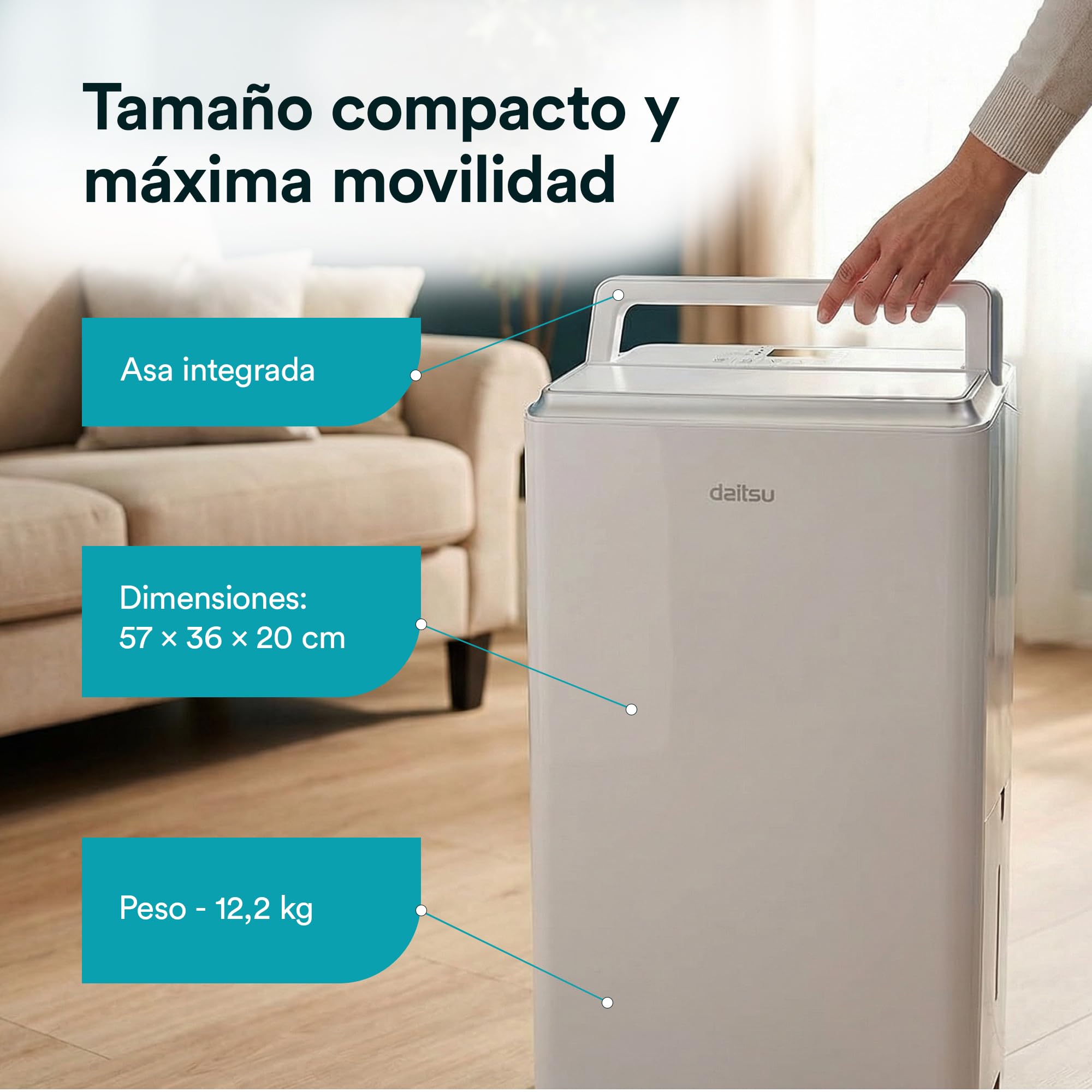 Daitsu Deshumidificador de Humedad 20L Silencioso | Modo Secado de Ropa