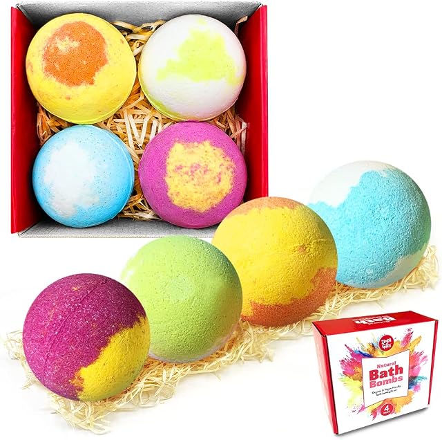 4 x Large Value Bath Bomb Gift Set from Zimpli Gifts, Perfect for Moisturizing Skin, Handmade, Floating Fizzing Spa Kit, Birthday Presents for Women, Vegan Friendly & Cruelty Free