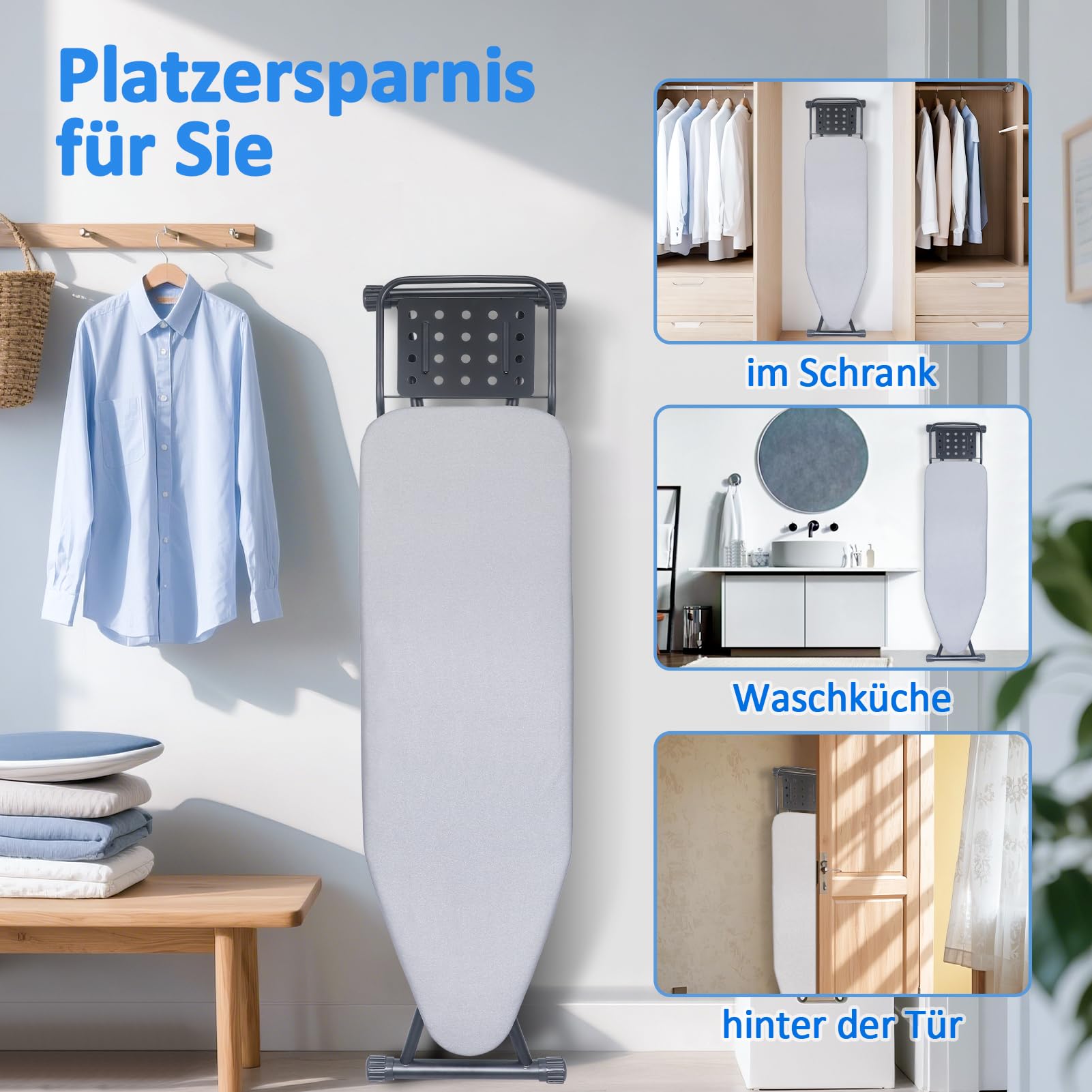 Bügelbrett,Dampfbügelbrett mit Bügeleisenablage, Metallnetz Bügeltisch mit Rutschfesten Füßen für Verstellbarer Höhe,Bügelbrett Klappbar Kein,Robuster Bügeltisch größe 133x34cm