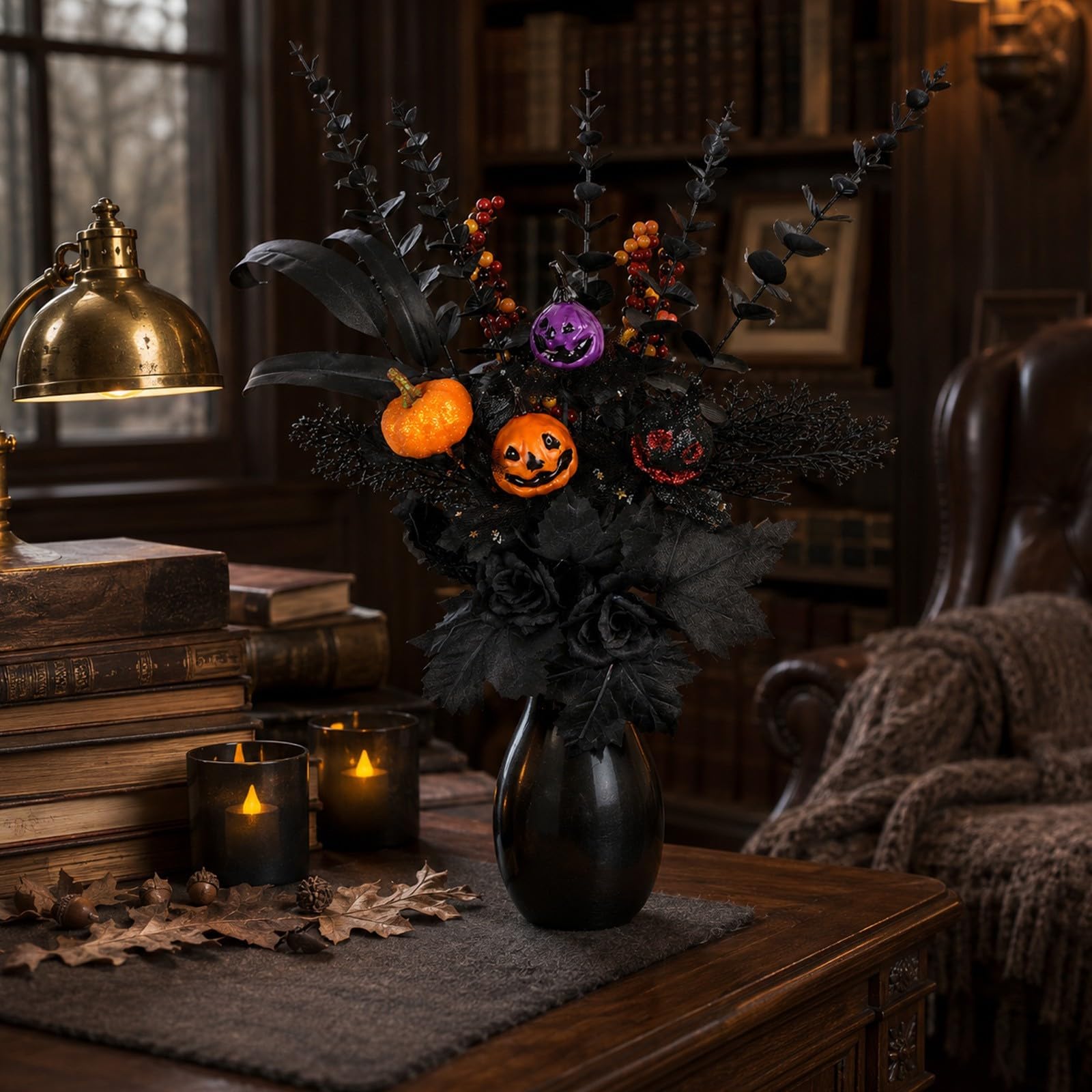 Adornos Ramo Negro Calabaza Miniatura 40cm 50cm Halloween