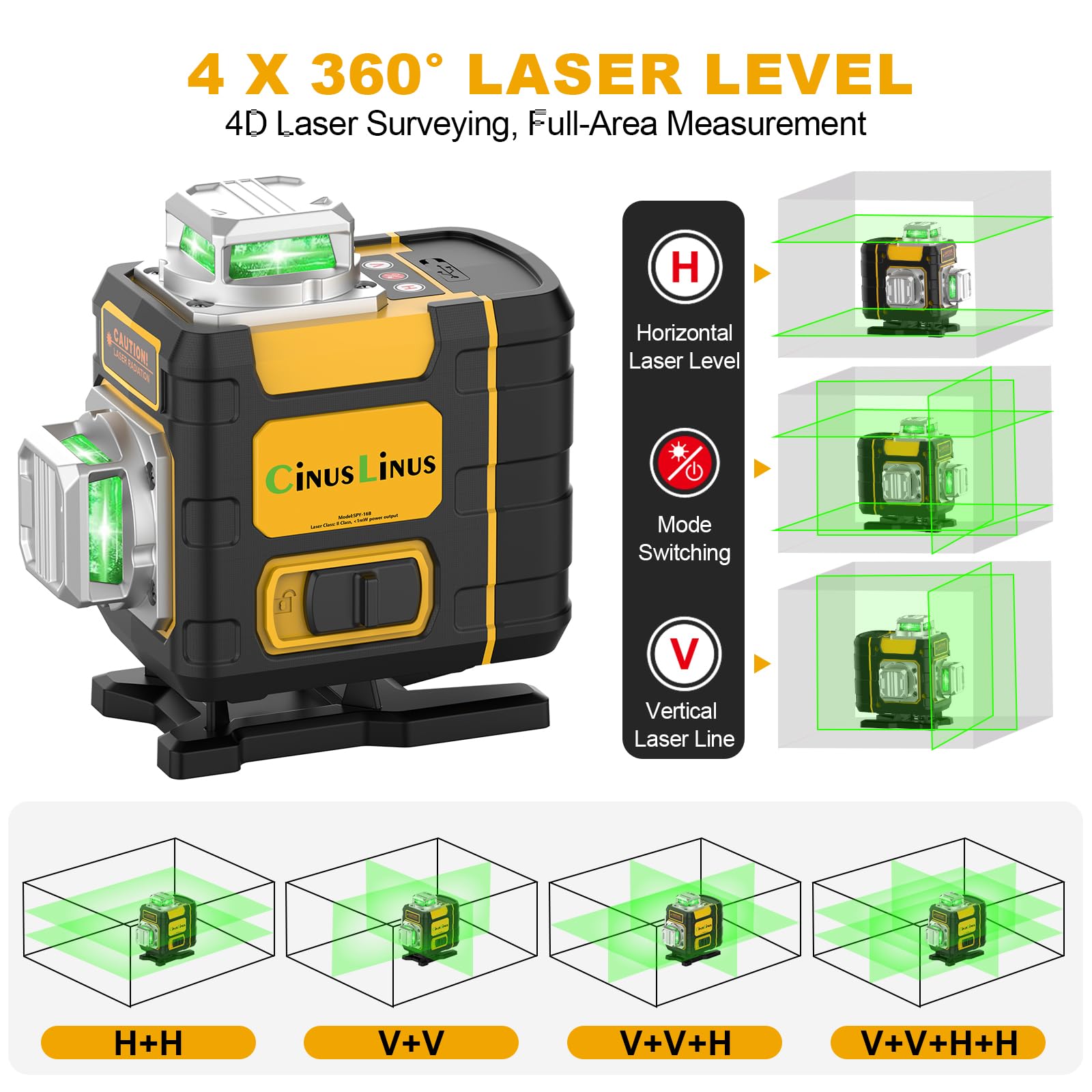 Kreuzlinienlaser Grün 16 Linien Nivellierlaser mit stativ, 4 x 360 ° Laser wasserwaage, linienlaser kreuzlaser selbstnivellierend für Innenbereich Baustelle, 2 x Batteriem, Für Inneneinrichtung/DIY