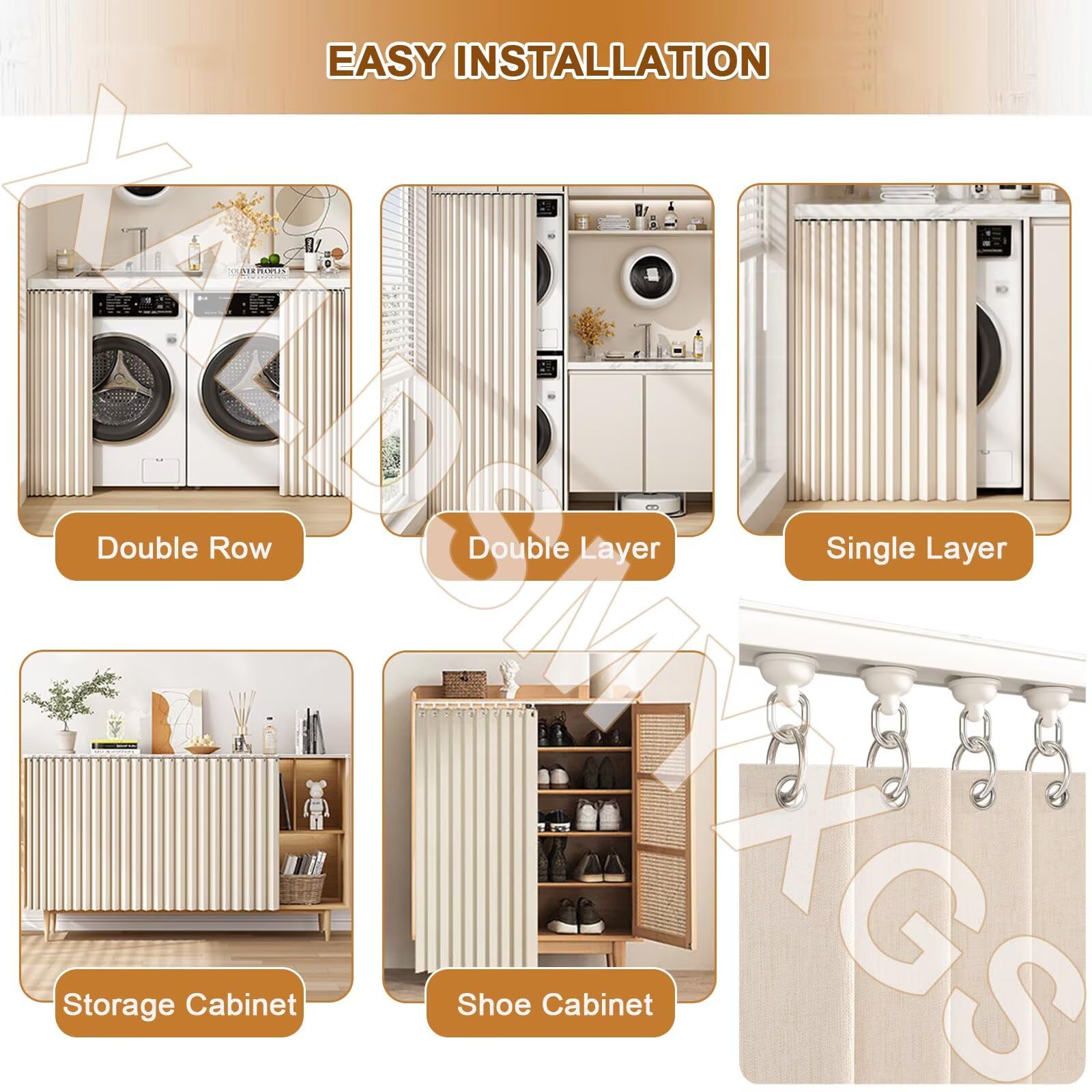 Schrankvorhang zum Schieben Selbstklebend, H140×W140 CM Grau Flächenvorhang Kurz zum Waschmaschine, Sonnenschutz, Staubdicht & Wasserdicht, Schrank Vorhang für Küchenschränke, Offene Kleiderschränke