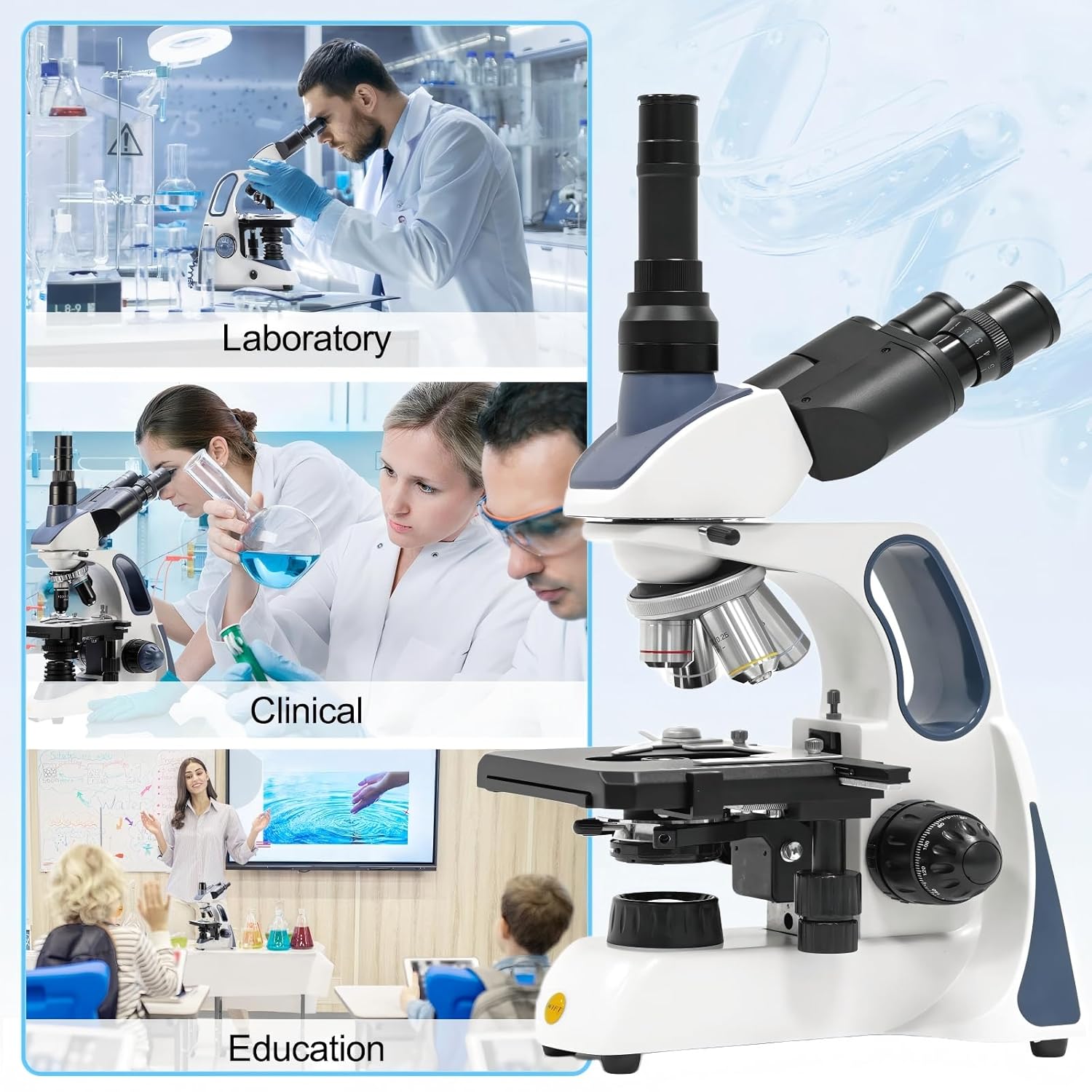 Swift Infinity-Corrected Compound Trinocular Microscope SW400, 40X-2500X Magnification, Infinity Achromatic Objectives, Two-Layer Mechanical Stage, with 5.0 Megapixel Camera and Slides