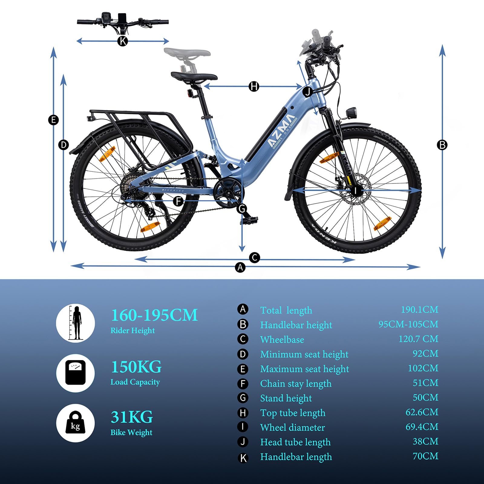 AZMA Bici Elettrica, 27.5"/29" Bici Elettrica Uomo Donna, 48V/36V Batteria Rimovibile, Autonomia Fino 100, 8 Velocità, Ebike da Per Pendolari Urbani e MTB (S1-blu)