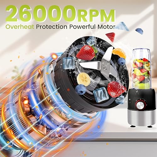 Miniatura 2 de Licuadora personal 2 en 1 de 1000 W con botellas de viaje, licuadora portátil para batidos y moler café, 3 velocidades, tazas de 27 onzas y 6.7