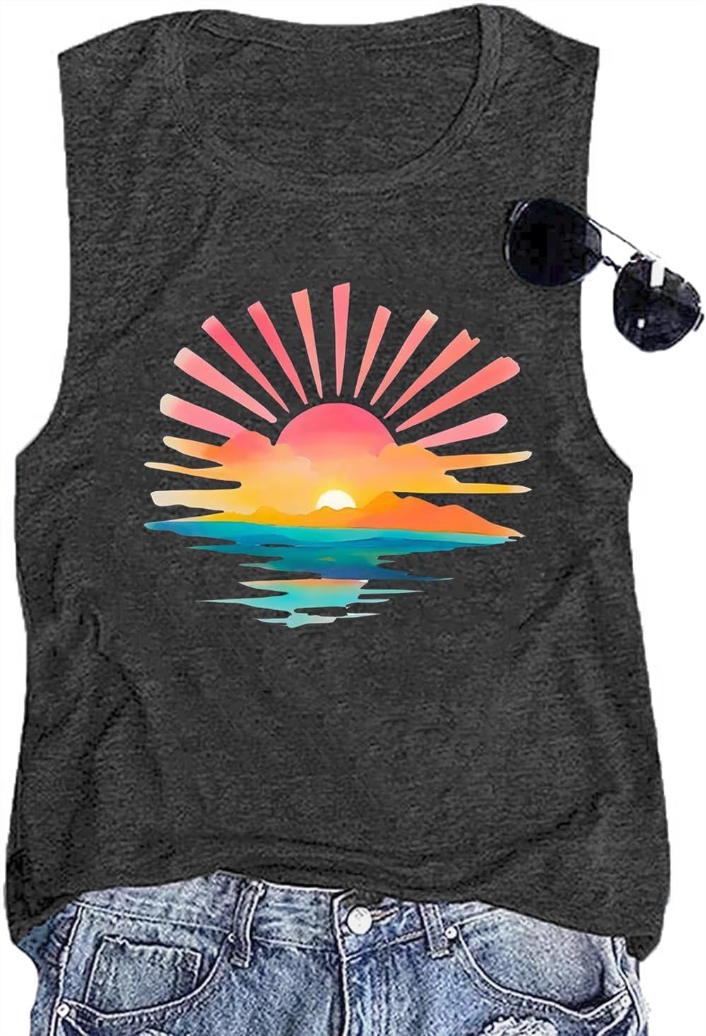 Nature Sunrise Tank Top for Women Summer Hiking Graphic Tops
