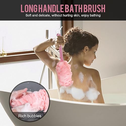 Miniatura 6 de Limpiador de espalda para ducha, cepillo de ducha con mango largo, limpiador de espalda de malla de nailon suave, esponja en un palo para hombres y