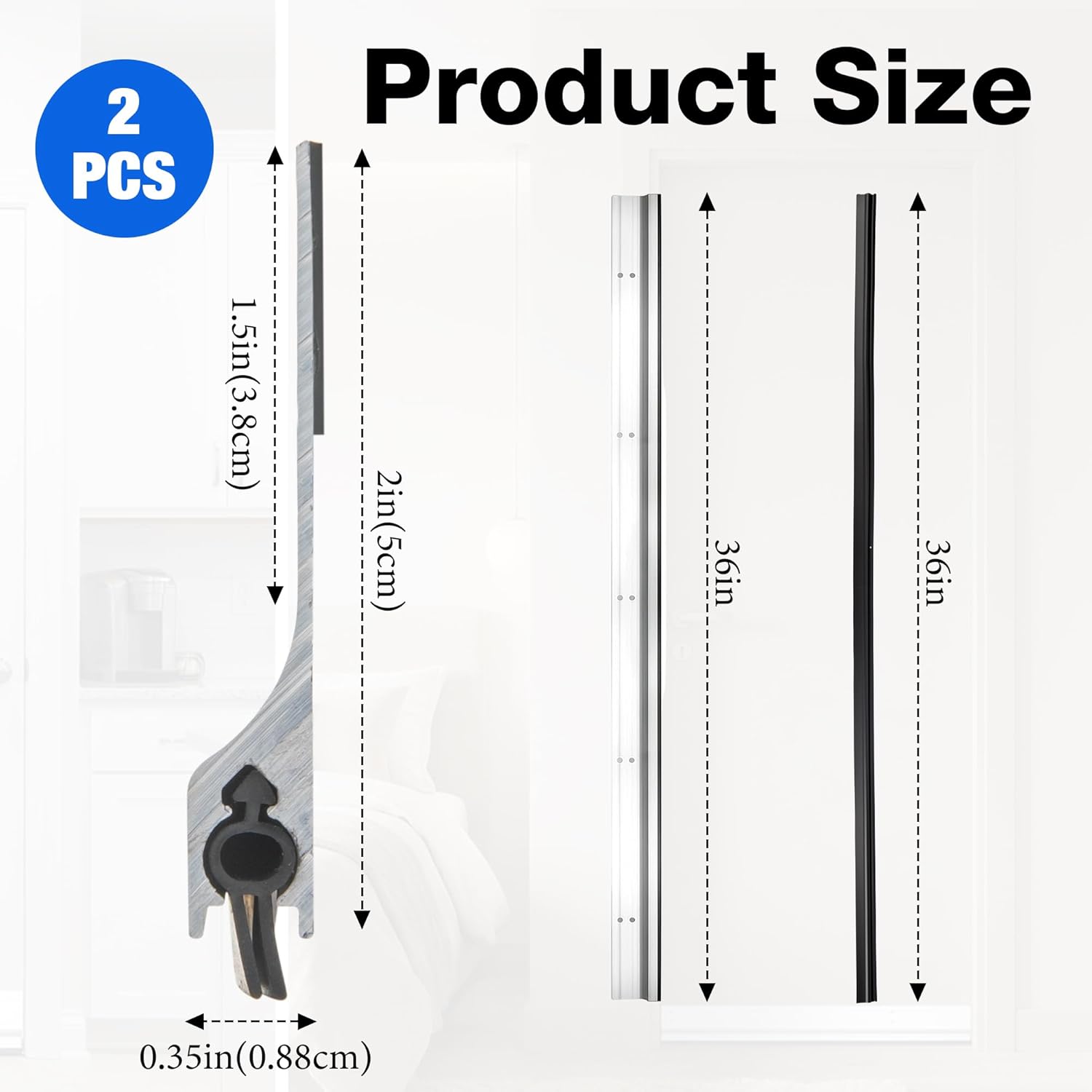 2pcs Metal Door Draft Stopper 36 Inch Aluminum Mouse Bottom Mice Seal Strip Rodent Proof Door Sweep Noise Blocker Door Silver