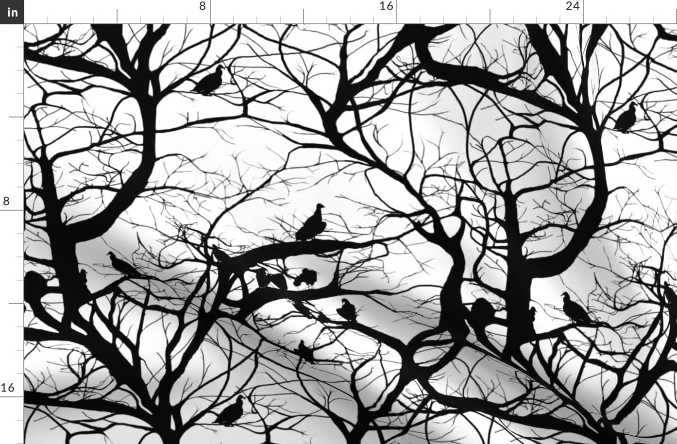 Spoonflower Fabric - Fashion Black & White Large Birds Trees Branches Spooky Goth Halloween Printed on Organic Cotton Sateen Fabric by The Yard - Sewing Quilting Apparel Home Decor