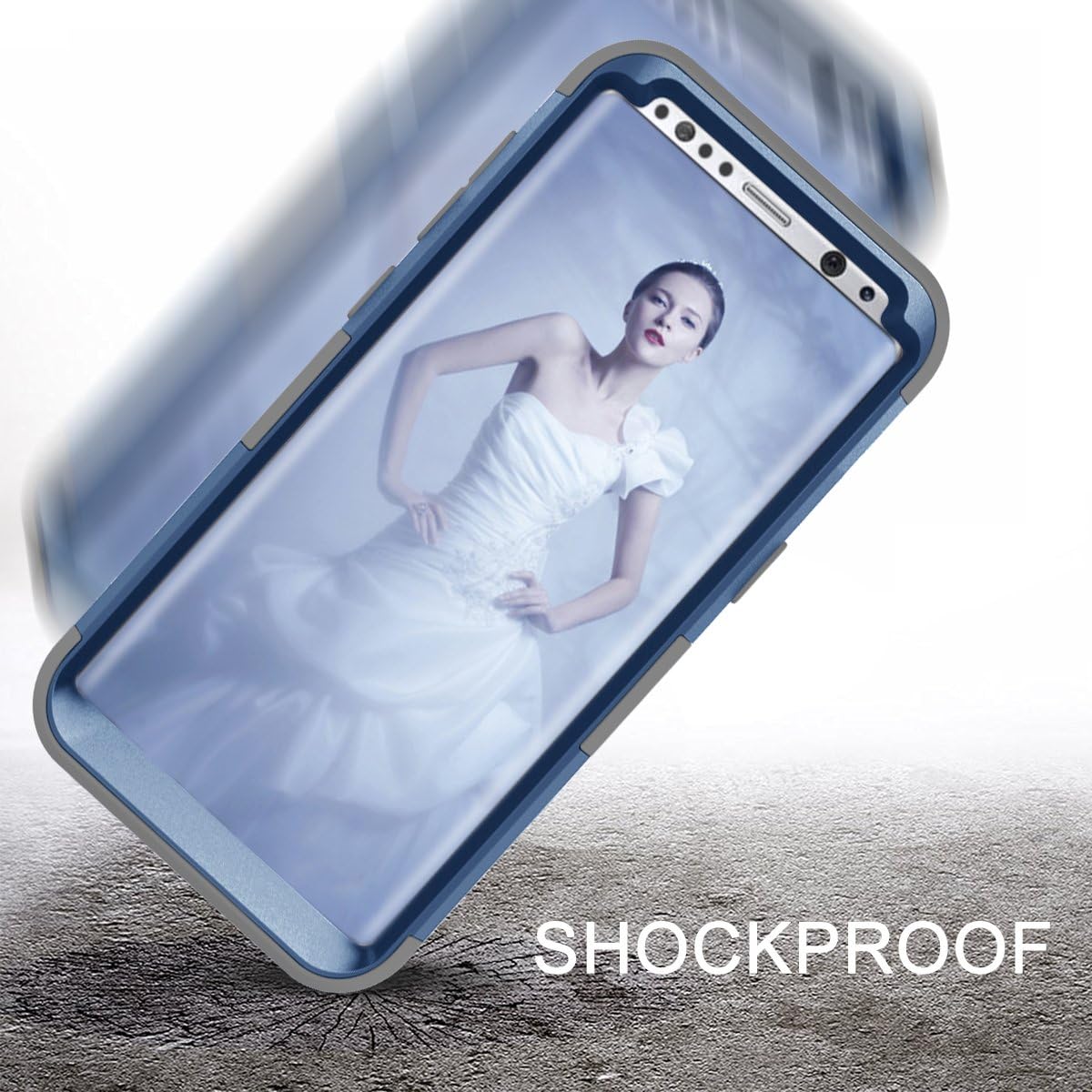for Galaxy S8 case, PIXIU Shockproof Hybrid High Impact Hard Plastic Soft Silicon Rubber Armor Protective case Cover for Galaxy s8 2017 Release Navy Blue