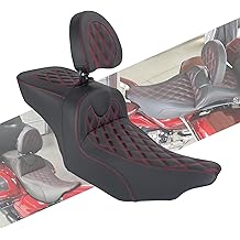 One-piece Two-Up Seat Driver Passenger Seat with Driver Backrest Fit for Harley Touring Road King Street Glide Electra Glide 2023.5-Up Red Stitching