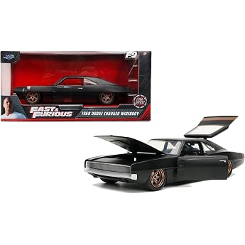 Jada Toys 253203075 Fast & Furious 1968 Dodge Charger 124 Die-Cast Car Known From The Movies Muscle Car Black