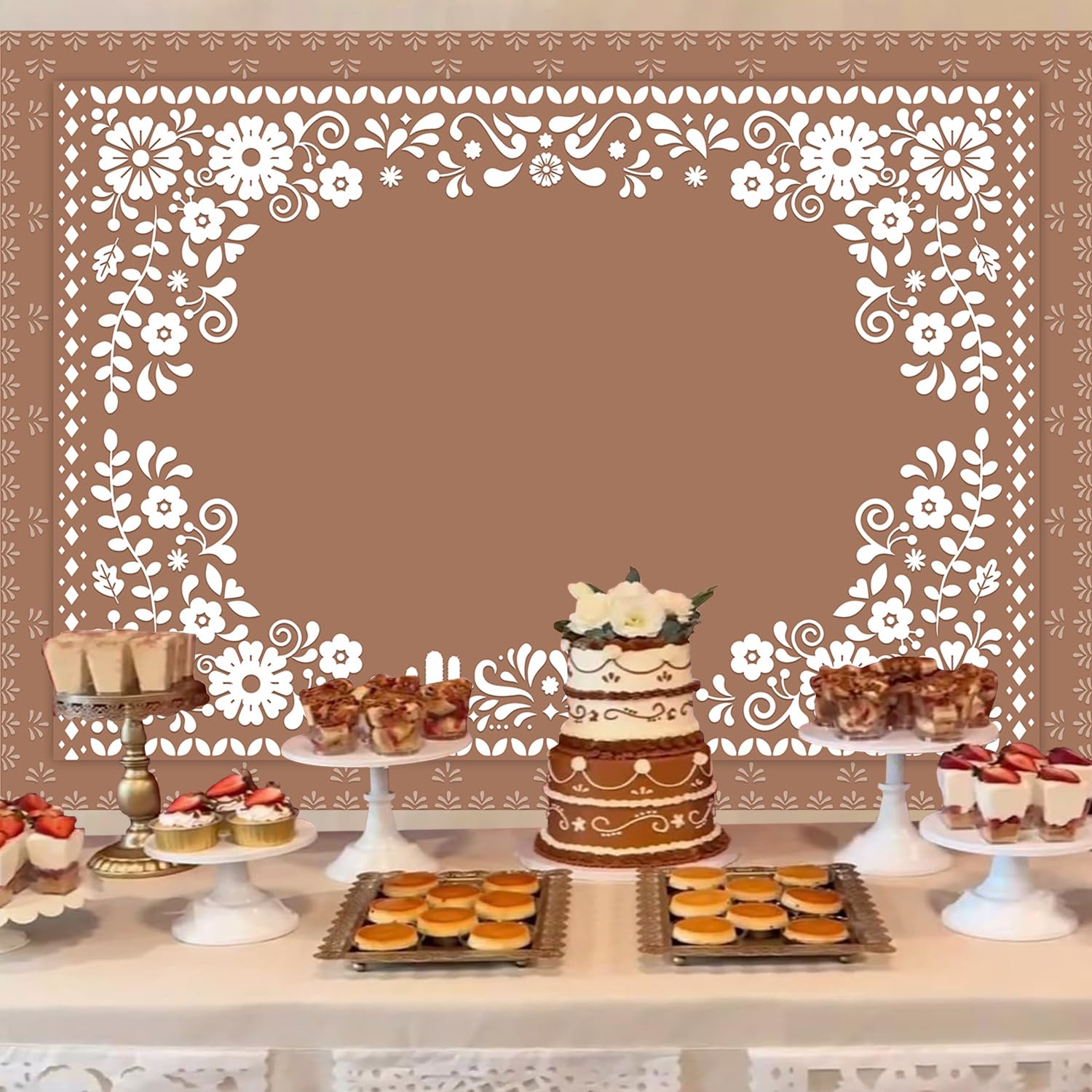 Condition photo showing New/Like New for withu mexican style floral backdrop baby shower baptism talavera wedding bridal shower birthday fiesta festival party decorations banner photo photography background brown 7x5ft