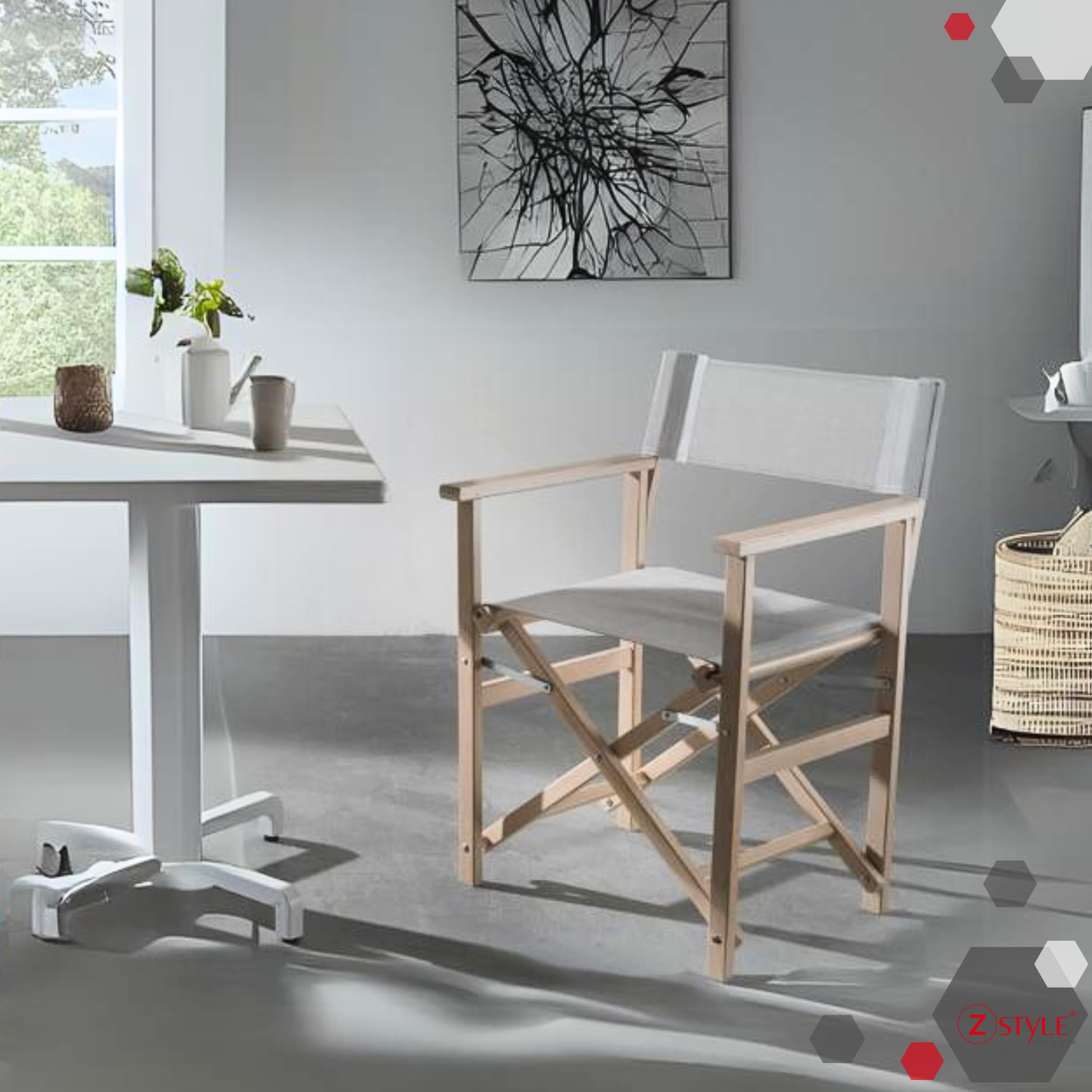 ZStyle Sedia Regista Legno Naturale Tessuto Rinforzato Faggio Pieghevole Richiudibile Braccioli Interno Esterno Giardino Campeggio Patio Director Bar Ristorante (Fusto nero - tela nera)