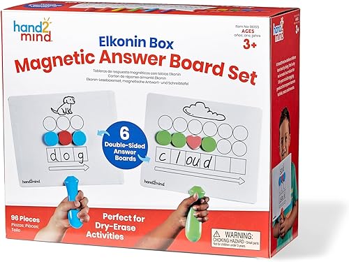 Miniatura 6 de hand2mind Elkonin Box - Tablero magnético de respuestas, paletas de mapeo de palabras, cajas Elkonin Board de mezcla de borrado en seco, conciencia
