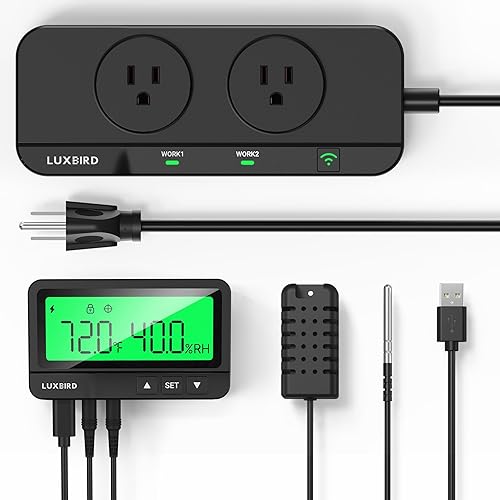 LUXBIRD WiFi Temperature and Humidity Controller LTC-318-W, Smart Thermostat Humidistat Outlet with Monitor, App Control for Reptile Terrarium Greenhouse Grow Tent，2-Year Warranty