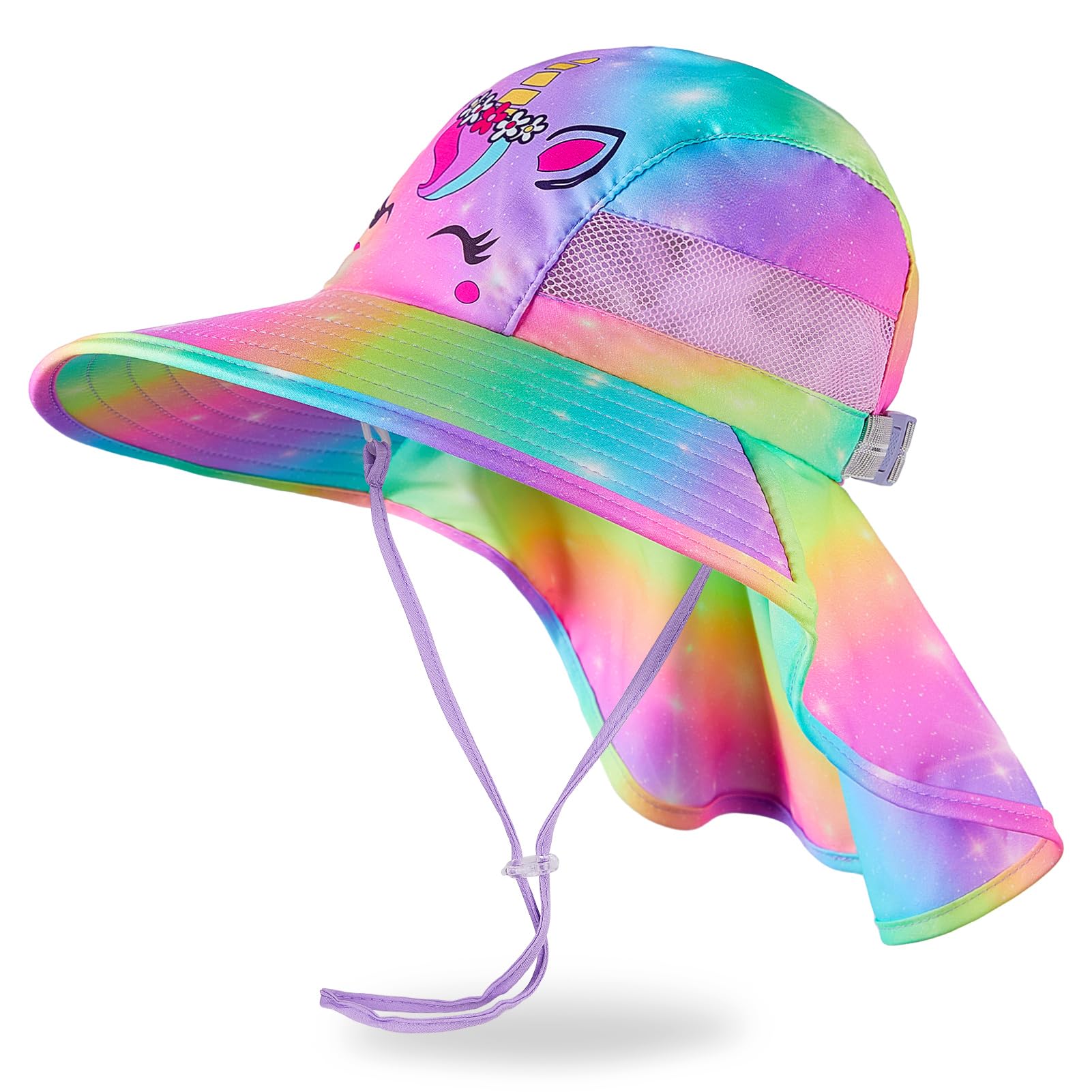 MHJY Kids Sun Hat Girls UV Protection Summer Hats Adjustable Beach Cap Unicorn Bucket Hats with Wide Brim Neck Flap for Toddlers 2-9 Years — view 15