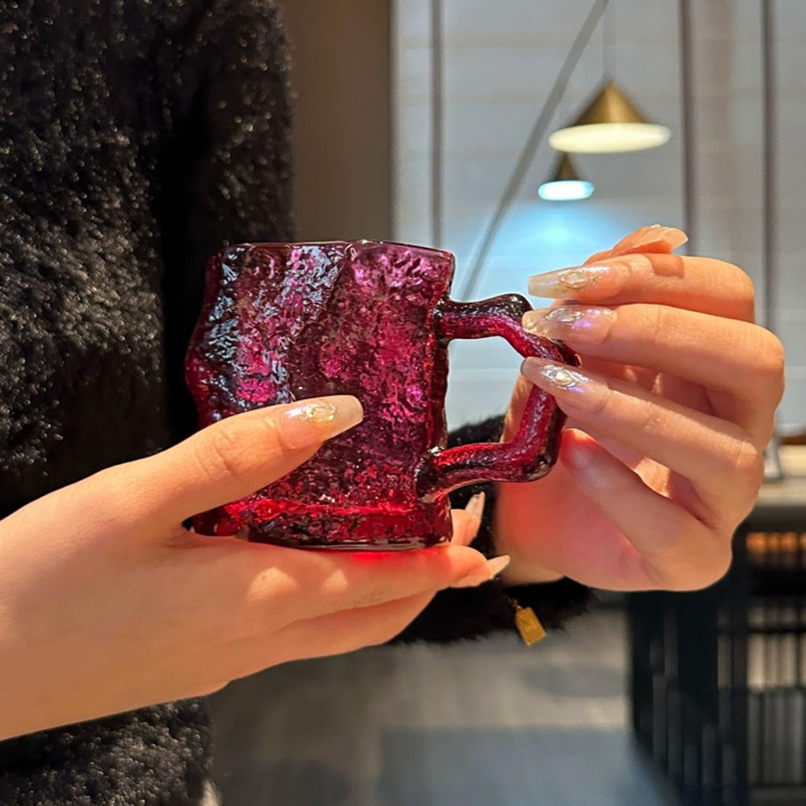 Glass Mugs - Cocktail Mugs | Beverages Cup | Milk Cup | Versatile Design Travel Coffee Tea Handle Cups for Drinking | Elegant Aesthetic Crystal Whiskey Glasses for Cafe, Hotel, Restaurant