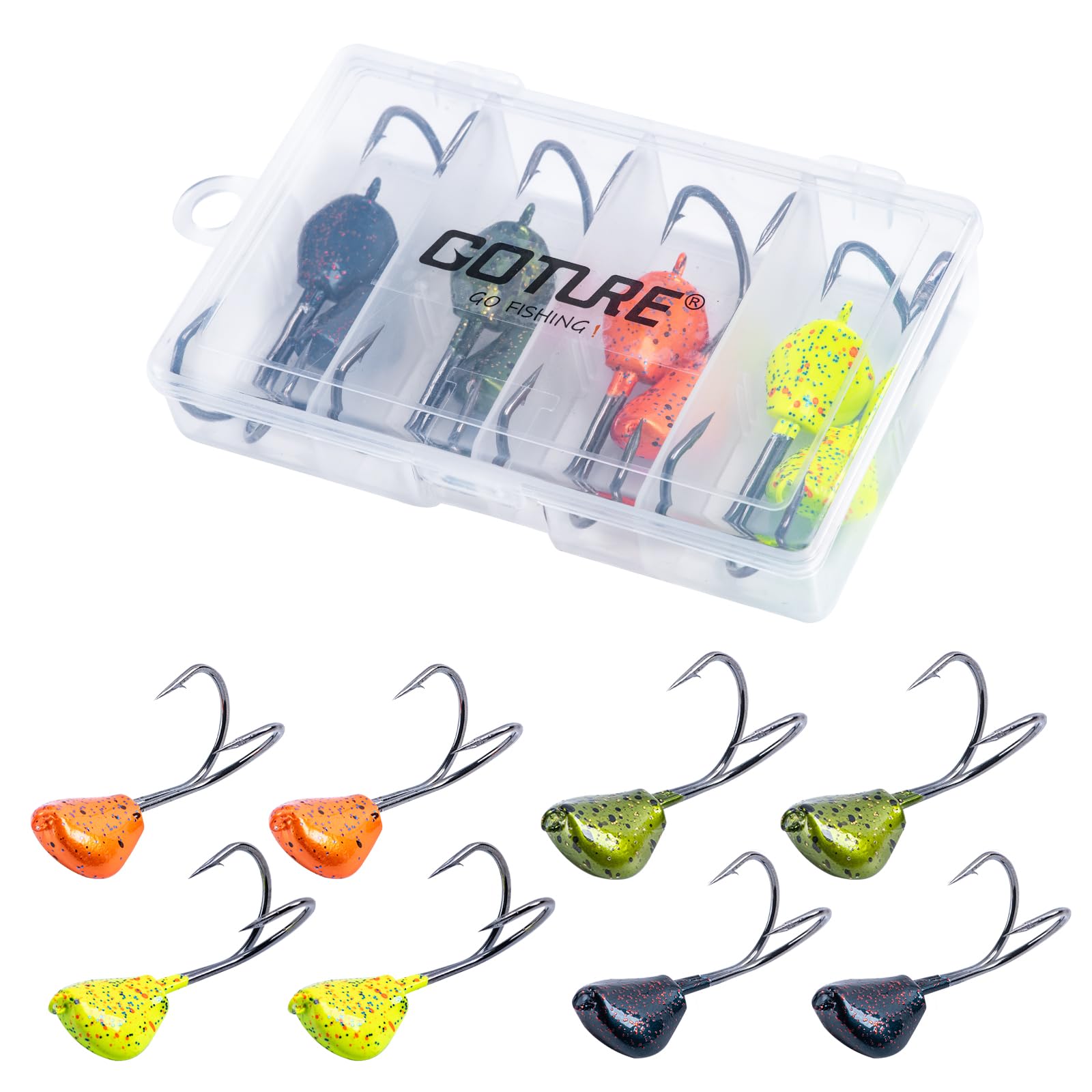 Goture Sheepshead Jig Head with Double 3X Nickel Hook Shank Include Box, 6/8Pcs Lead Standup Style Jigheads, Multicolor Power Coat Sheepshead Hook, Bottom Sweeper Jig for Saltwater Sheepshead Tautog