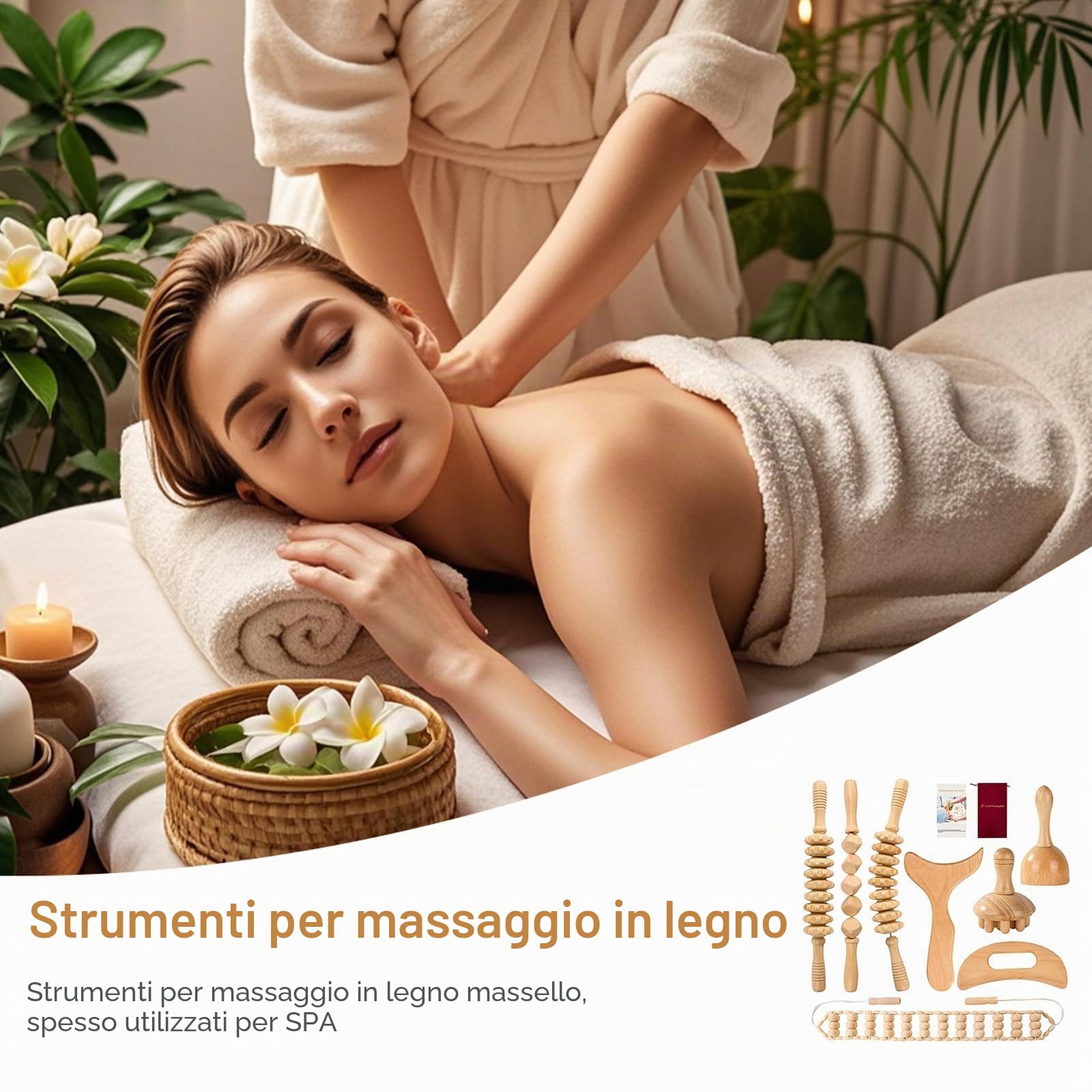 Set di massaggi in legno, 8 pezzi, massaggiatori per maderoterapia per drenaggio linfatico, modellazione del corpo e anticellulite, rilassamento muscolare e sollievo dal dolore