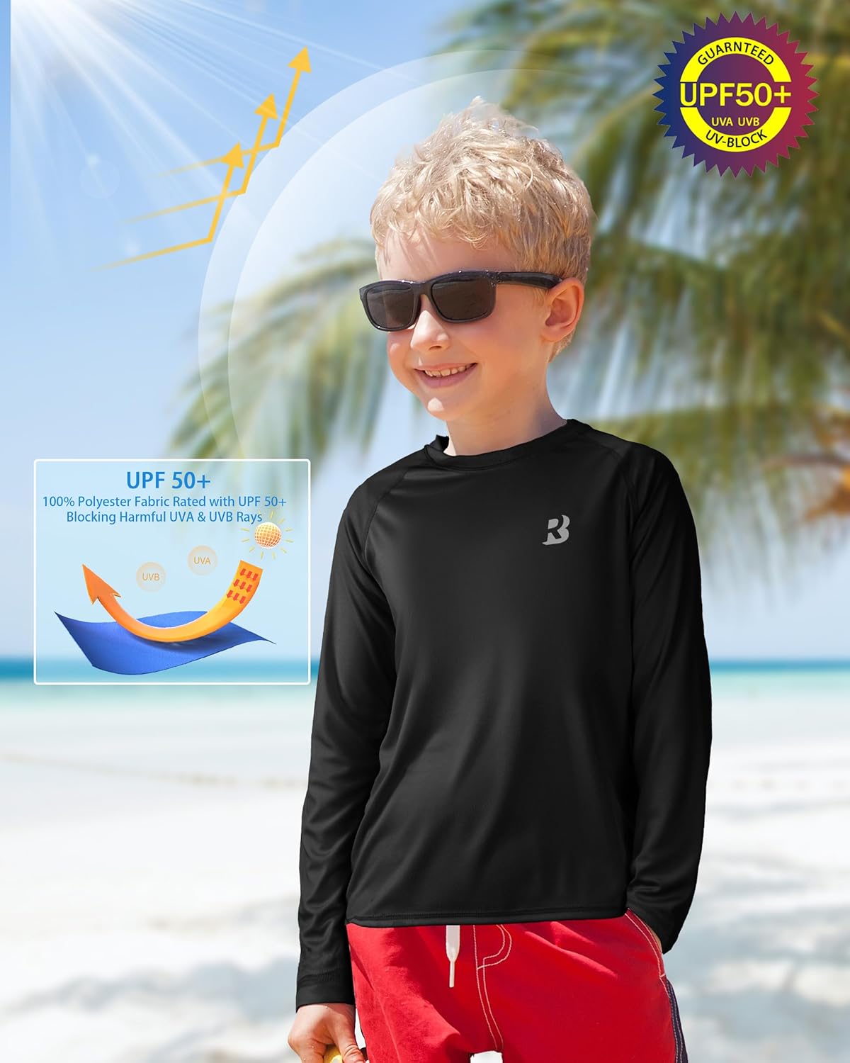 Boys UPF 50+ Rash Guard Swim Shirt, Kids Youth Long Sleeve Sun Protection UV Rashguard Shirts for Water Surfing Beach - Image 4
