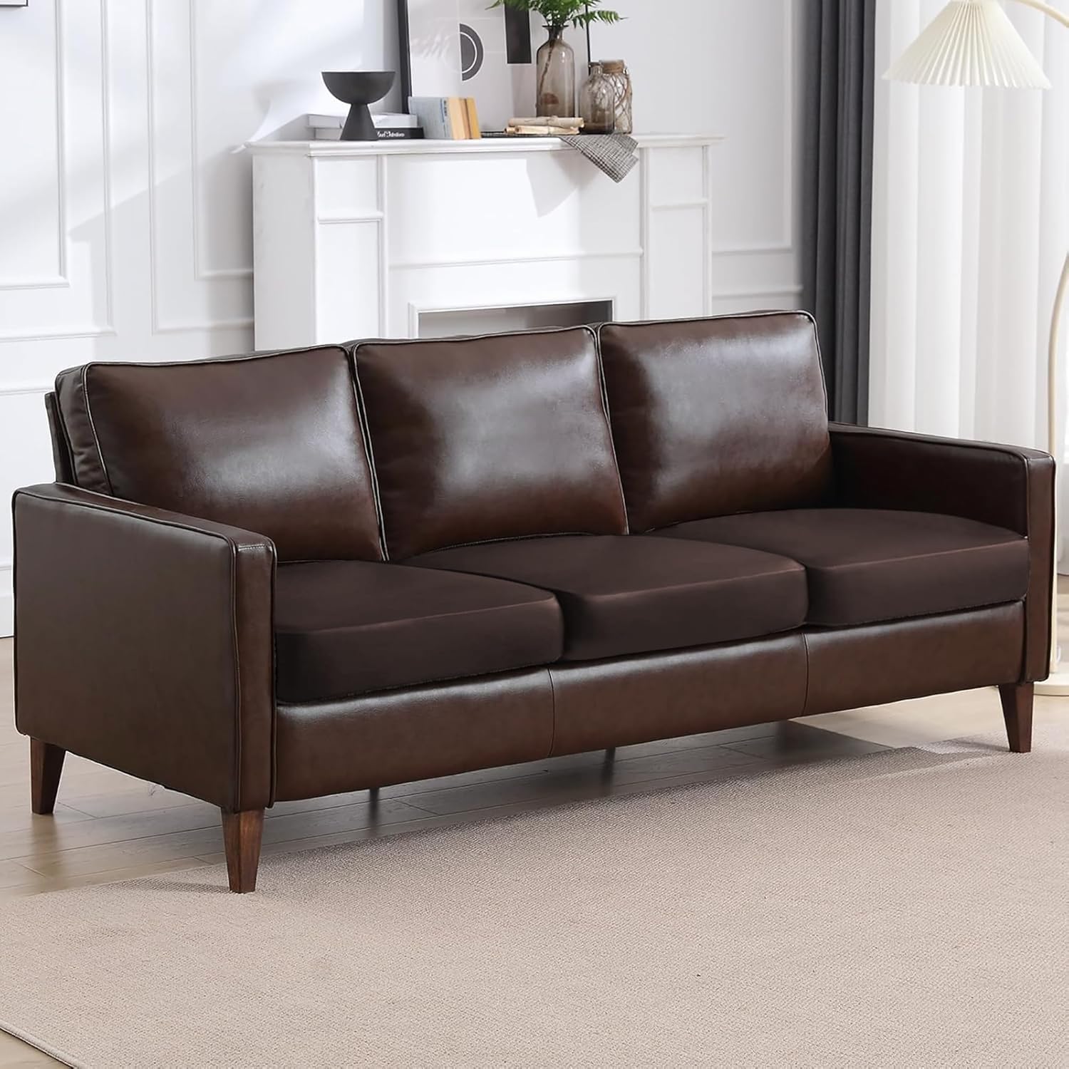 3 Sets of Leather Sofa Cushion Covers with Elastic Bases and Waterproof Protective Covers, for Armchairs(Chocolate)