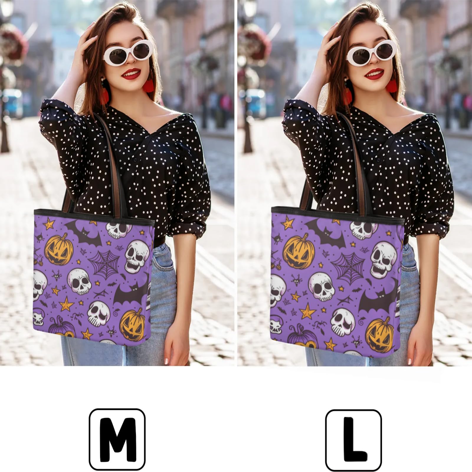 Skull Pumpkin Bat Tote Bag Multi Pocket Zippered Beach Bag Lightweight Waterproof Handbag for Women Men Work Gym Travel Swimming Yoga Grocery Shopping M