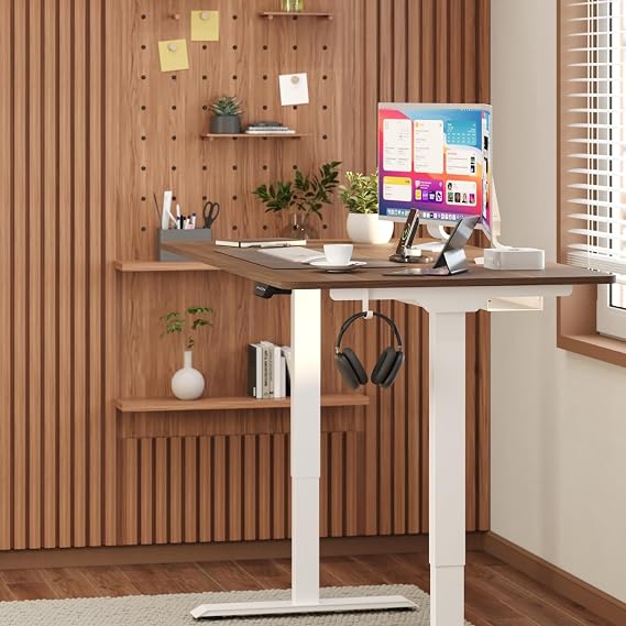 Uprise Comfort Çift Motorlu Yükseklik Ayarlı Masa (72–121 cm) - Beyaz (Beyaz Ayak/Ceviz Tabla, 160x80 cm)
