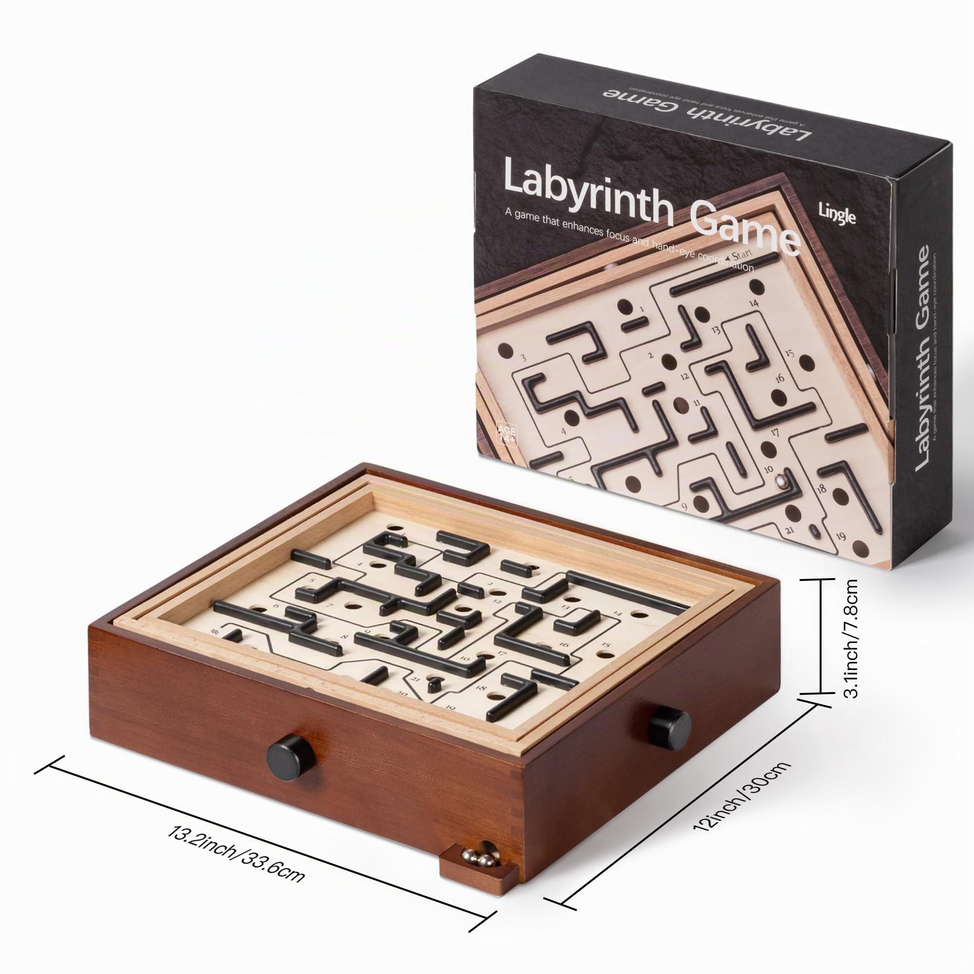 Jeu de Labyrinthe en Bois, Jeu d'équilibre Labyrinthe de qualité supérieure, Plateau Classique Robuste de 33,5 cm, défi de Coordination œil-Main