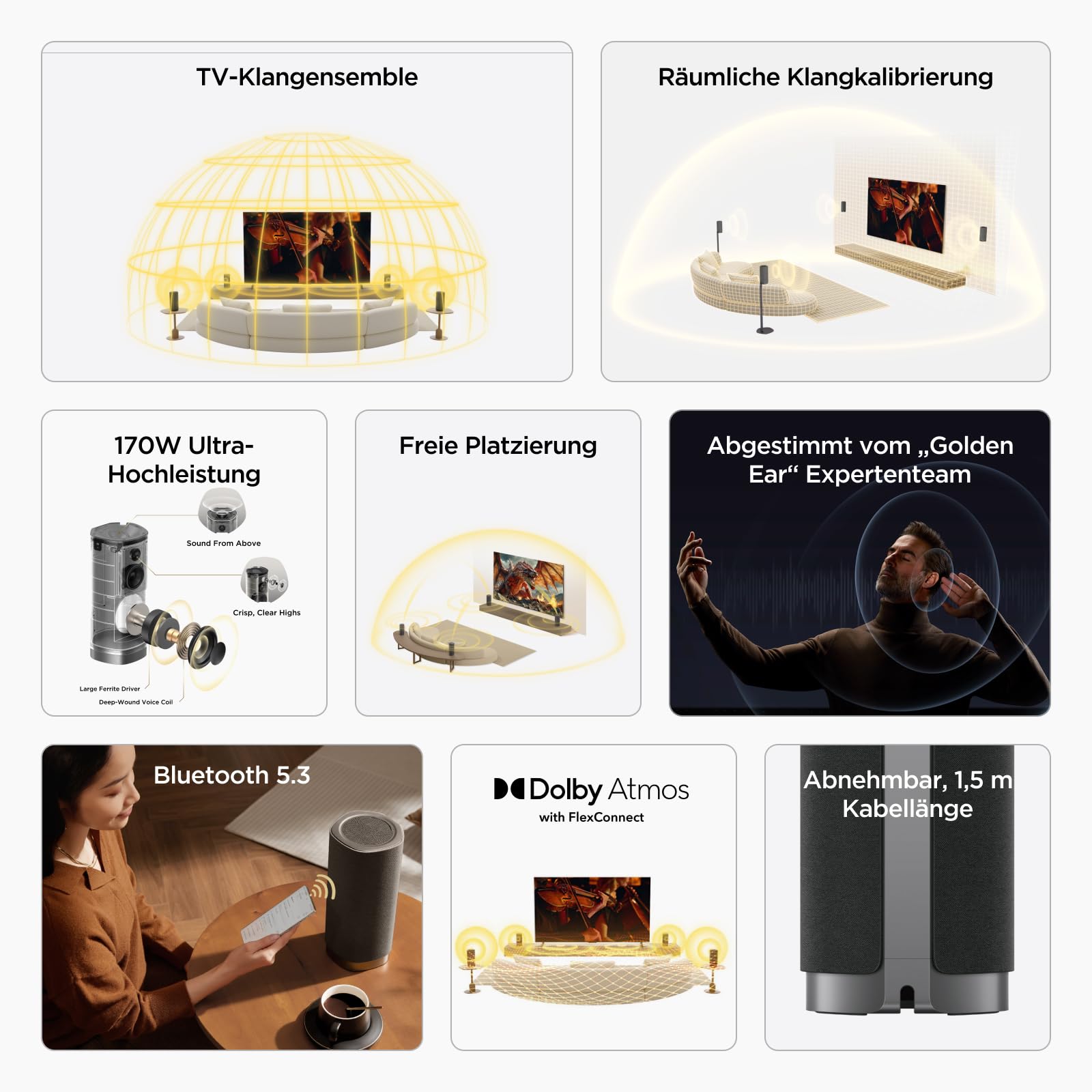 TCL Z100 Kabelloser Subwoofer für Immersiven 3D Heimkino-Sound, Dolby Atmos & Tiefer Bass - Ergänzung Z100 Speaker erforderlich - Platzsparendes Design & Flexible Platzierung
