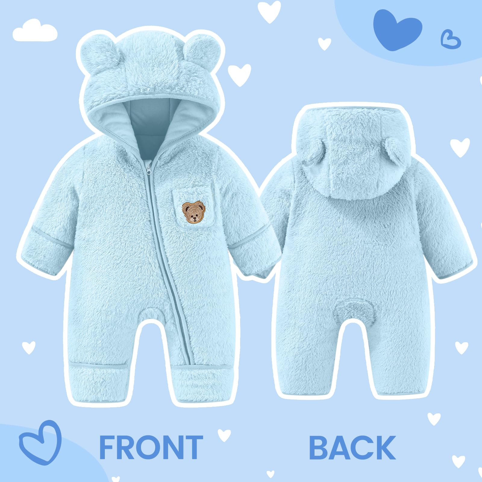 JiAmy Tuta da Neve Invernale per Neonato Bambino Bambina, Ciniglia Pagliaccetto Addensare Abiti Tute Invernale Tutina Neonati Neonata Maschio 0-12 Mesi