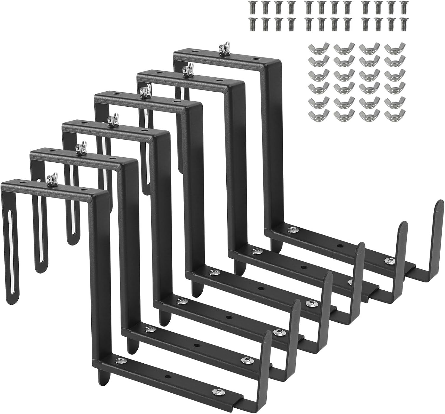 4-Pack Window Box Brackets,Adjustable Planter Box Brackets, Heavy Duty Q235 Steel Universal Outdoor Hanging Brackets, Flower Box Brackets for Fence Railings Windowsill Patio Garden Balcony