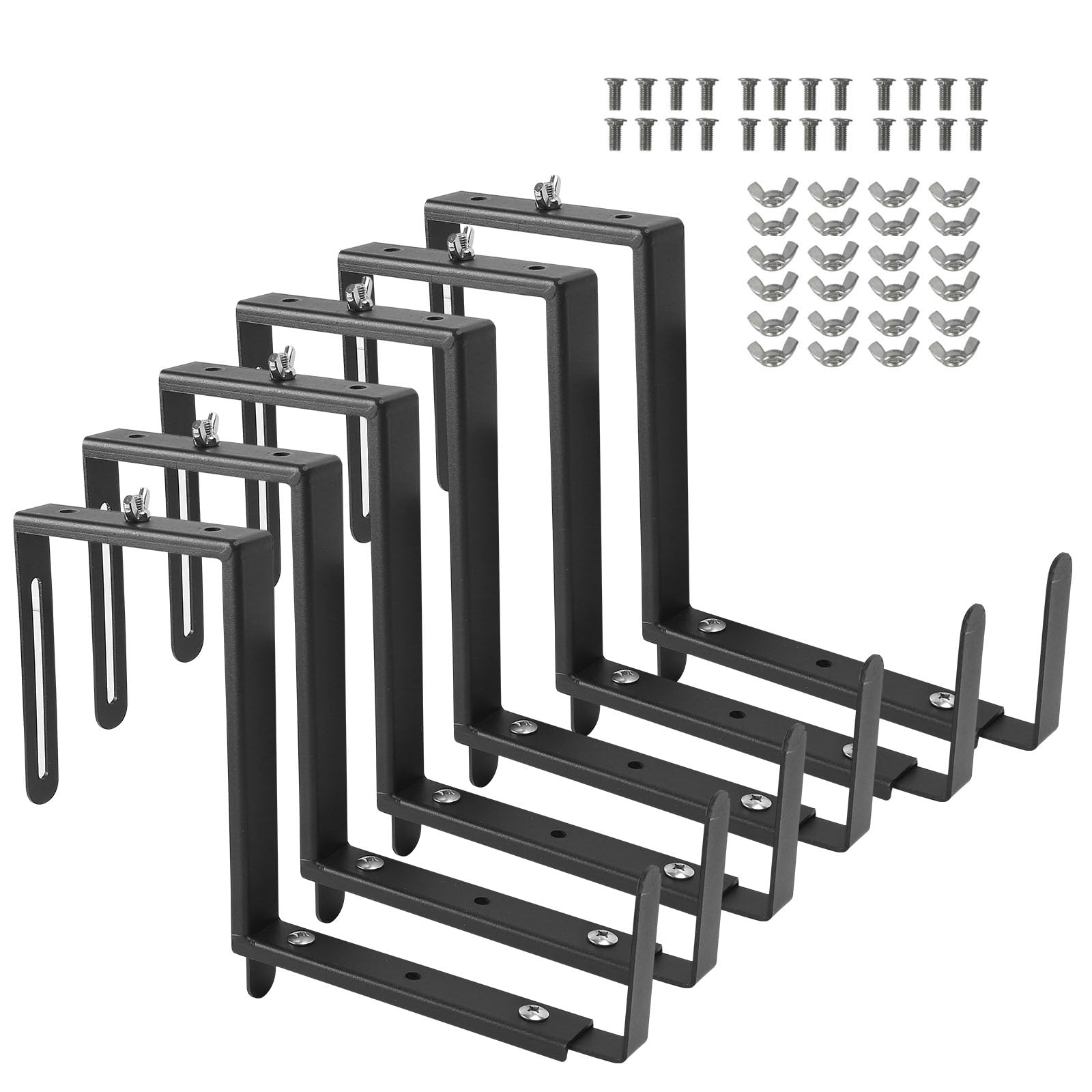 6 Stück Fensterkastenhalterung, verstellbare Pflanzkastenhalterungen, strapazierfähig, Q235-Stahl, universelle Outdoor-Hängehalterung, Blumenkasten-Halterungen für Zaun, Geländer, Fensterbank