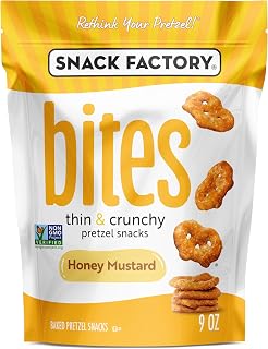 Snack Factory Honey Mustard Pretzel Bites, 9oz Resealable Bag - Thin Crunchy Baked Snacks with Bold Sweet-Savory Flavor