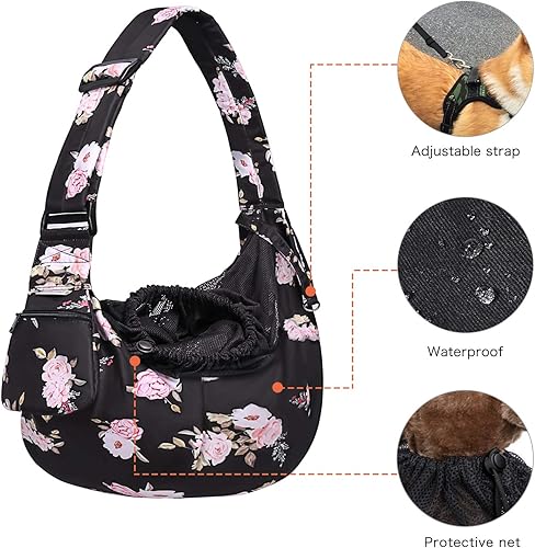 Miniatura 2 de MOSISO Bolsa transportadora para perros y gatos, bolsa de mano Camellia manos libres, correa acolchada ajustable, de poliéster transpirable, suave,