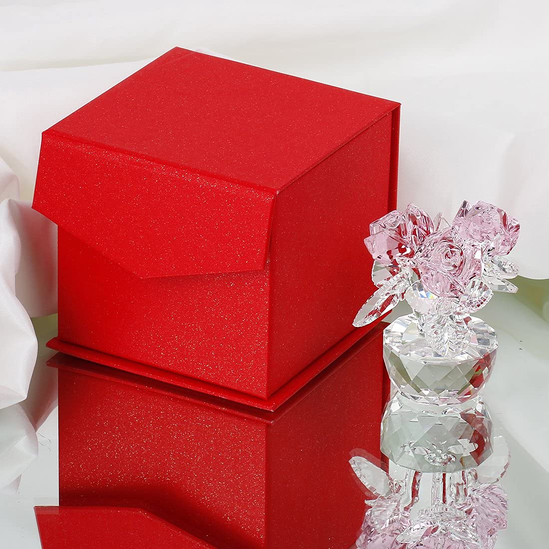 Bouquet de Roses en Cristal Rose - Figurine en Verre pour la fête des mères