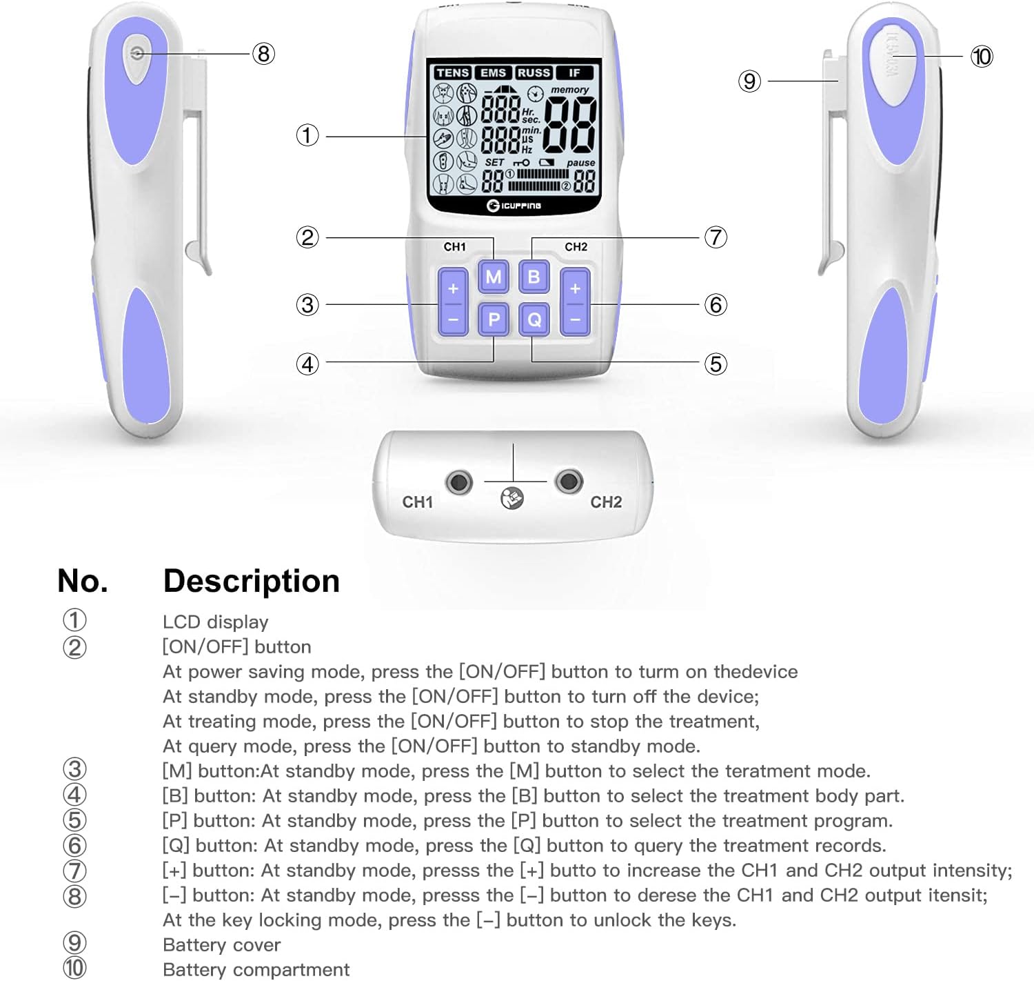 TENS Unit Muscle Stimulator - 8 Electromagnetic Massage Cups for Deep Tissue Back Pain Relief, Joint Therapy & Muscle Stimulation, Includes EMS & Cupping Therapy Sets