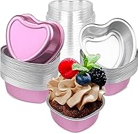 Vista 12 de Moldes para pasteles en forma de corazón de 3.5 pulgadas, molde de papel de aluminio con tapas, 25 piezas desechables de corazón pequeño